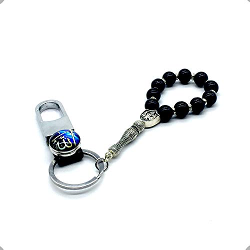 Keychain & Rosary Collection -Car Key Chain-Handbags Holder - color: Leather Keychain 10 Mm-black Beads