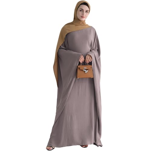 Muslim Abaya Dress Women Middle East Arabian Prayer Robe Batwing Maxi Kaftan Abaya Dress with Hijab - color: Taro