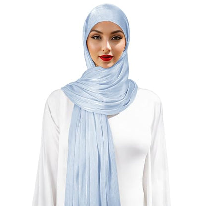 Premium Hijab Head Scarf for Women Lightweight Shimmer Hijab Head Wrap Scarves Crepe Satin Scarf Shawl Wrap - color: Baby Blue