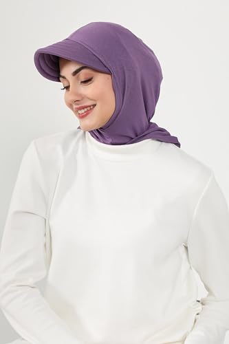 Aisha's Design Full Coverage Cotton Bonnet Hijab with Visor Modest Underscarf Bonnet - color: Purple