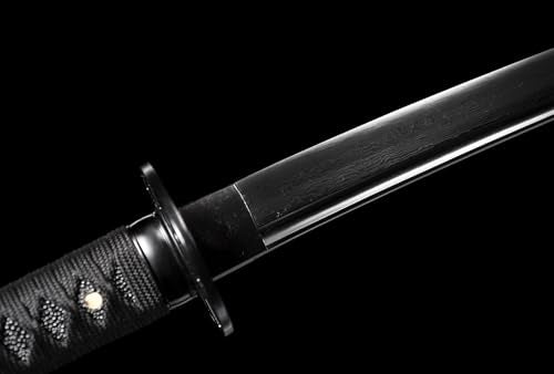 41 in All Black Japanese Samurai Katana Sword Functional Damascus Folded Steel