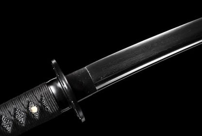 41 in All Black Japanese Samurai Katana Sword Functional Damascus Folded Steel