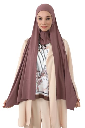 Aisha's Design Neck-Covering Practical Jersey Hijab with Built-In Ninja Bonnet - color: Dusty Rose