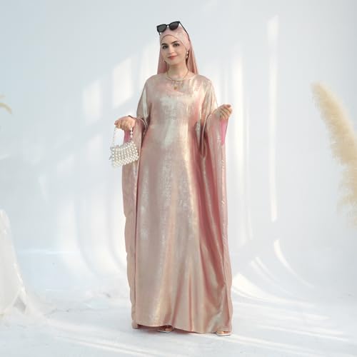 ODIZLI Abayas For Women Muslim Metallic Shiny Hijab Prayer Dress Arabic Kaftan Dubai Turkey Islamic Dress - color: Light Pink, size: Size One