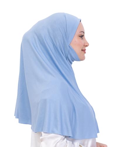 Prien Easy To Wear Hijab For Women, Muslim Instant Turban With Niqab, Islamic Clothes, Soft Scarf For Prayer, Abaya, Khimar - color: Light Blue