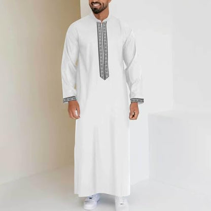 Mens Kaftan Thobe Side Split Long Sleeve Zipped Caftan Cotton Linen Hoodie Muslim Gown Casual Arabic Robe Kurta Tops - color: 06white, size: Medium