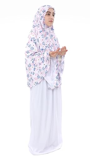 Prayer Set for Muslim Girls, Two Pieces Prayer Set, set of 3 pieces(Skirt, Scarf, Rosary) Suitable for 5 to 13 Years - color: Light Blue, size: 7 Years