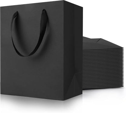 PrimeSign Black Gift Bags With Handles: 8x5x10 Inch 30 Pack Kraft Paper Gags Medium Matte For Party Business Groomsmen Favor Graduation Fathers Day - size: 1 count (Pack of 30)