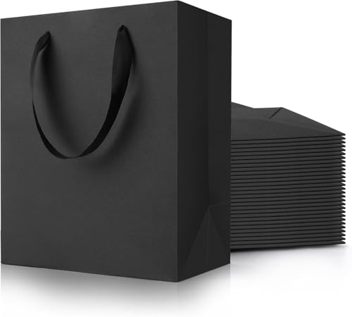 PrimeSign Black Gift Bags With Handles: 8x5x10 Inch 30 Pack Kraft Paper Gags Medium Matte For Party Business Groomsmen Favor Graduation Fathers Day - size: 1 count (Pack of 30)