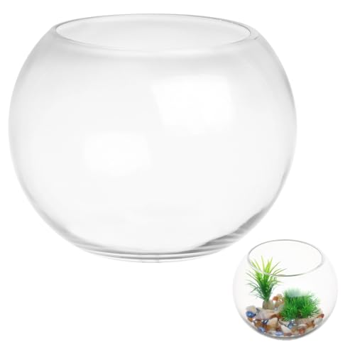 Yardwe 2 Gallon Round Glass Fish Bowl Transparent Desktop Aquarium for Goldfish and Hydroponic Plants 7.8 Inch Small Fish Tank for Home Office Decoration