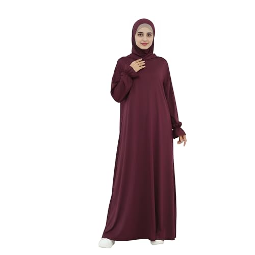 Abaya Muslim Women Hooded Dress Loose Sleeve Loose Maxi Modest Islamic Clothing Prayer Dress Kaftan - color: Wine Red