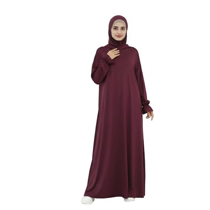 Abaya Muslim Women Hooded Dress Loose Sleeve Loose Maxi Modest Islamic Clothing Prayer Dress Kaftan - color: Wine Red