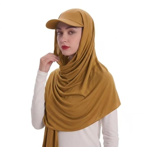 ZLYC Women Muslim Hijab Scarf with Visor Built-in Undercap Sun Protection Headwrap - color: Solid Yellow