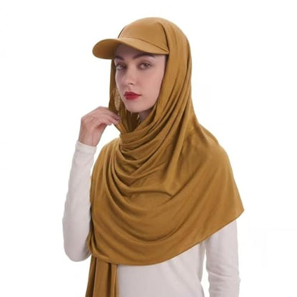 ZLYC Women Muslim Hijab Scarf with Visor Built-in Undercap Sun Protection Headwrap - color: Solid Yellow