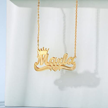 Custom Name Necklace Double Plated Name Necklace Personalized Name Plate Necklaces Name Necklaces for Women 18k Gold Plated Nameplate Pendant - color: Style 11
