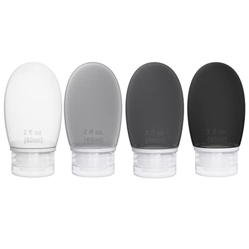 Silicone Travel Bottles for Toiletries TSA Approved Travel Size Containers Set 4 Pack Portable Leak Proof Refillable Cosmetic Squeeze Bottles Shampoo Hair Conditioner Body Lotion Bath Shower Gel - color: Gray/2oz