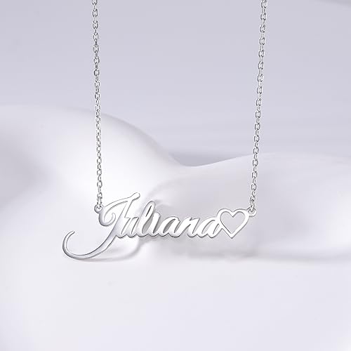 TinyName Custom Name Necklace Personalized 18K Gold Plated Nameplate Customized Jewelry Gift for Women - color: Horizontal Name Necklace-Heart 1