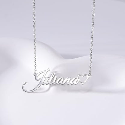 TinyName Custom Name Necklace Personalized 18K Gold Plated Nameplate Customized Jewelry Gift for Women - color: Horizontal Name Necklace-Heart 1