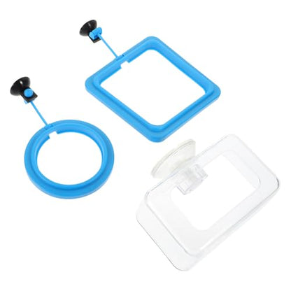 Cabilock 3pcs Fish Feeder Ring Set with Suction Cup Fish Tank Feeding Tool Blue Circular and Square Feeding Circles