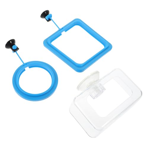 Cabilock 3pcs Fish Feeder Ring Set with Suction Cup Fish Tank Feeding Tool Blue Circular and Square Feeding Circles