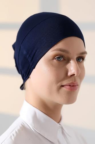 ihvan online, Hijab Cap, Beanie Undercap Scarf, Turban Head Wraps for Women, Hair Wrap, Muslim Under Scarf Hijab Cap - color: Navy Blue