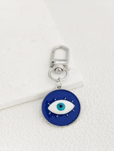 Blue Evil Eye Keychain Hamsa Hand Protection Keyring Good Luck Amulet for Purse Keys,Spiritual Gift for Women Men - color: Silver Eyes