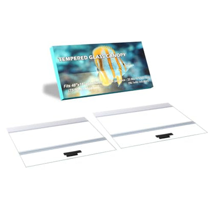 2PCS Set 22.08x16.57x0.16in（Each Piece） Clear Tempered Glass Canopy | 75/90/110 Gallon Aquarium Fish Tank Hoods For Aqueon - size: 2PCS-22.08x16.57in