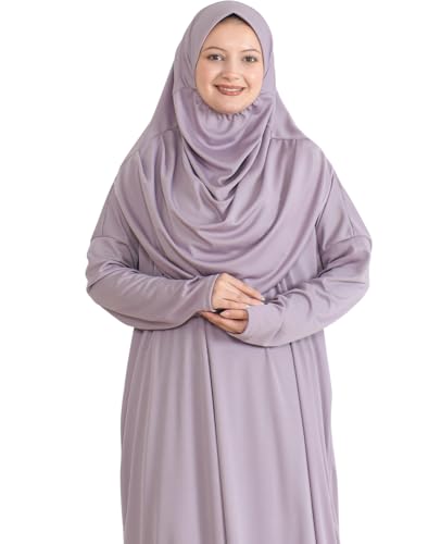 Prien Muslim Dress For Women With Hijab, Abaya, Instant Prayer Clothes Set, Islamic Wear, Dubai Kaftan Jilbab Burqa - color: Lilac, size: X-Small-XX-Large