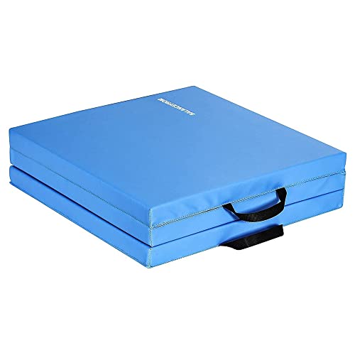 BalanceFrom 6x2 Feet 3-Panel Folding Gymnastics Mat – 2-Inch Thick Pad with Vinyl Surface and Carrying Handles for Tumbling, Yoga, Pilates, Home Workouts, and Martial Arts - color: Blue