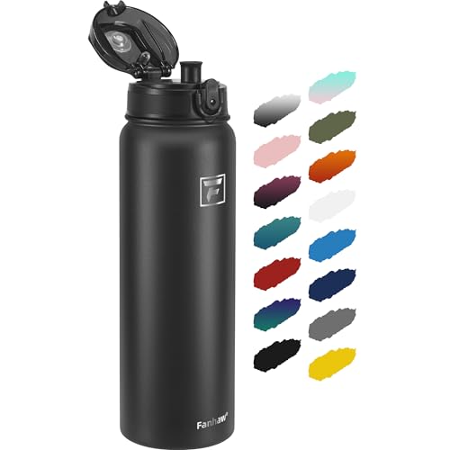 Fanhaw 40 oz Insulated Stainless Steel Water Bottle with Chug Lid, Leakproof & Sweat-Free Extra-Large Metal Bottle for Outdoor, Hiking & Gym (Black) - color: Black, style: 40 Ounces