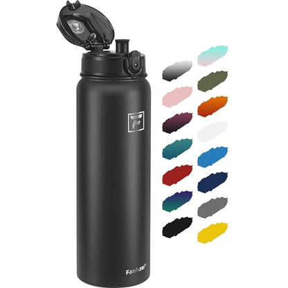 Fanhaw 40 oz Insulated Stainless Steel Water Bottle with Chug Lid, Leakproof & Sweat-Free Extra-Large Metal Bottle for Outdoor, Hiking & Gym (Black) - color: Black, style: 40 Ounces