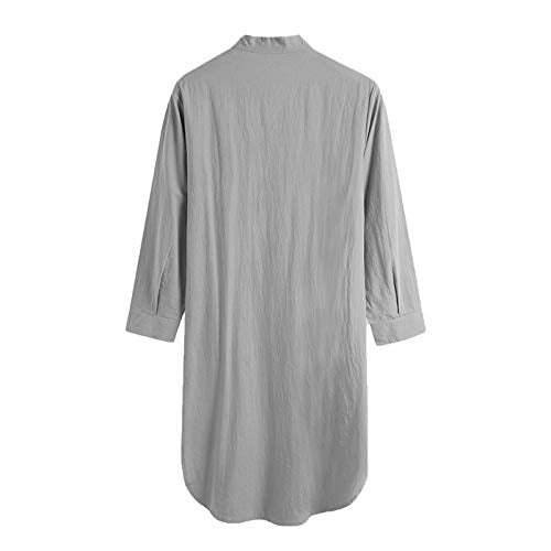 Muslim Thobe for Men Solid Robes Kaftans Button Down Henley Shirts Long Sleeve Night Gowns Afghani Caftans - color: Grey, size: Medium