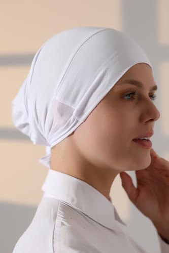 ihvan online, Hijab Cap, Beanie Undercap Scarf, Turban Head Wraps for Women, Hair Wrap, Muslim Under Scarf Hijab Cap - color: White