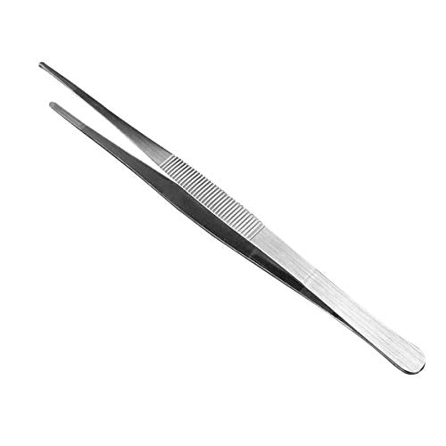 Adecco LLC Stainless Steel Tongs tweezer with precision serrated tips for surgical & sea food (10") | Baking Tweezers Silver with Precision Serrated Tips Pincette for Sea food, Bar Tweezer - size: 10"