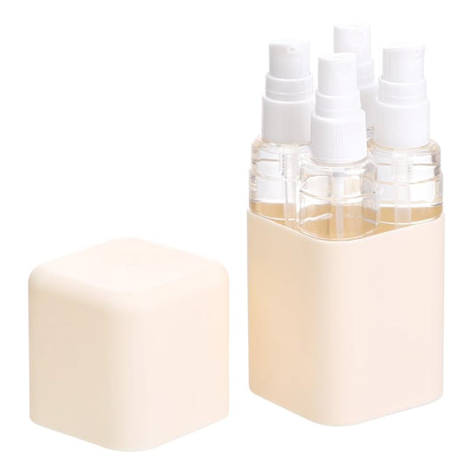 4-in-1 Travel Bottle Set Leak-Proof & TSA Approved - 50ml Refillable Containers Kit for Shampoo, Conditioner, Lotion - Portable Toiletry Accessories with Labels & Storage Box (Beige) - color: Beige