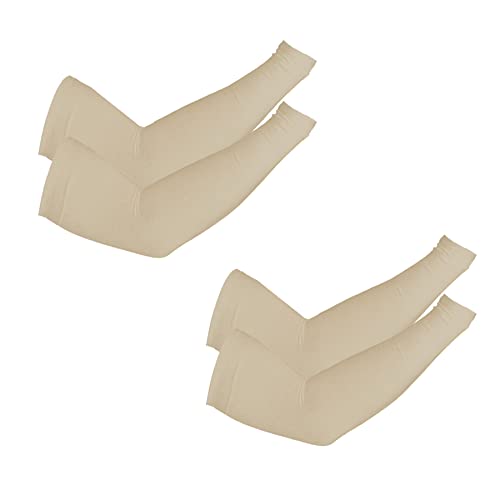 PFFY UV Protection Cooling Arm Sleeves for Men and Women UPF 50 Sun Sleeve - color: 2 Pairs Beige