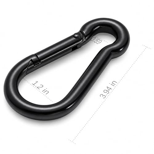 Stainless Steel Spring Snap Hook Carabiner - 304 Stainless Steel Caribeener Clips, Set of 6 - color: Black, size: 4 Inch