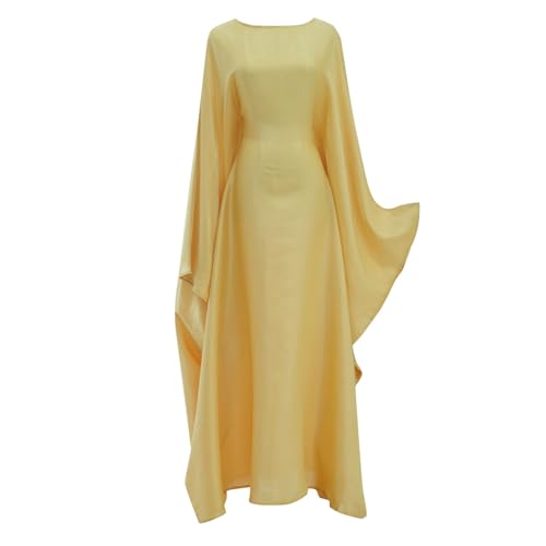 Muslim Dresses for Women One-Piece Prayer Dress Batting Long Robe Long Sleeve Maxi Kaftan Islamic Clothes Set - color: Yellow, size: Small