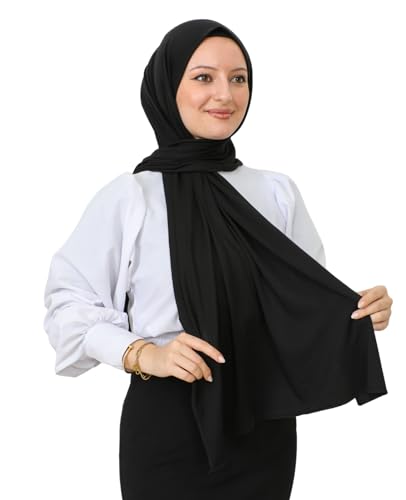 Prien Hijab for Women Viscose Scarf Lightweight Muslim Hijabs Long Shawl Islamic Scarves Turkey Silk Headscarf for Womens - color: Black