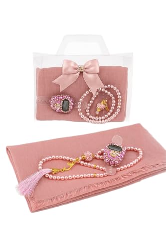 Premium Hijab Gift Set – 3-Piece Muslim Set with Chiffon Scarf, Prayer Beads (Tasbih) & Zikr Counter - color: Pink