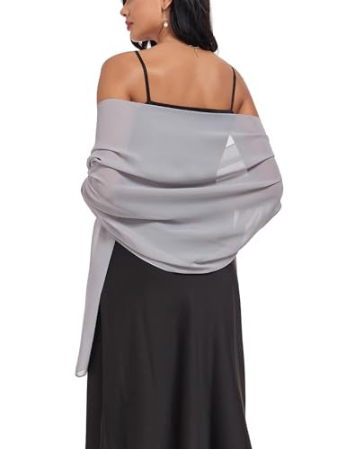 Shawls and Wraps Soft Chiffon Scarve Scarf For Evening Party Dresses Wedding Stole - color: Silver Gray