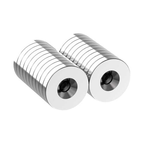 Powerful N42 Neodymium Mounting Magnet - 3/4" D x 1/8" H - 20 Pack with #6 Screw Countersunk Hole, Strong Rare Earth Ring Magnets for Tool, Craft and Cabinet, Strong Countersunk Magnets - size: 3/4" D x 1/8" H - 20 Pack #6 screw hole