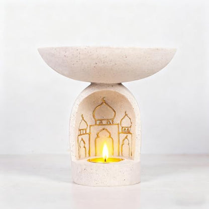 Mosque-Themed Decorative Resin Candlestick, White, Dome-Shaped, Gold-Trimmed - color: Islamic Candlestick Statue