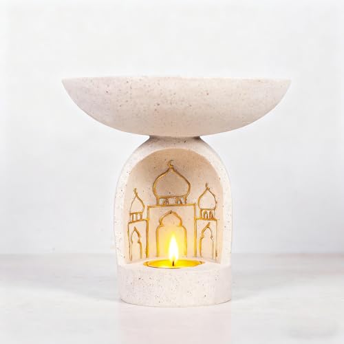 Mosque-Themed Decorative Resin Candlestick, White, Dome-Shaped, Gold-Trimmed - color: Islamic Candlestick Statue