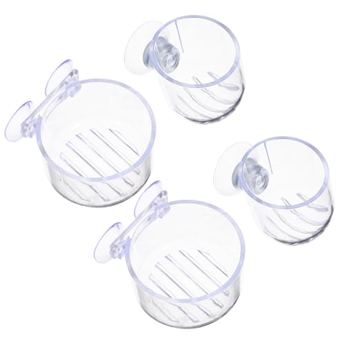 FOMIYES 4pcs Acrylic Fish Feeding Cups with Suction Cups, Blood Worm Holder Funnel for Aquarium, Small and Large Sizes for Fish Tank Feeding and Aquatic Pet Supplies