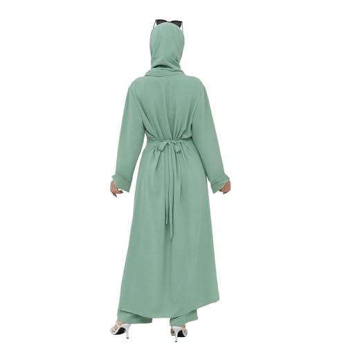 IDOPIP Muslim Women 2-Piece Set Long Sleeve Ramadan Islamic Abaya Dress Shirt with Pants Loose Fit Casual Dubai Prayer Outfit - color: Green, size: X-Large-XX-Large