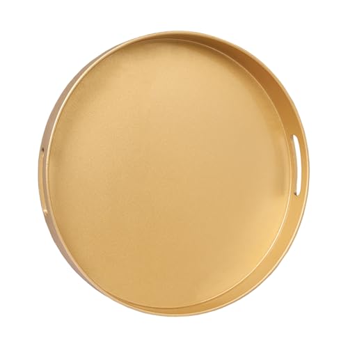 MAONAME 13" Gold Decorative Tray, Plastic Round Serving Tray with Handles - color: Gold, size: 13" x 13" x 1.6"