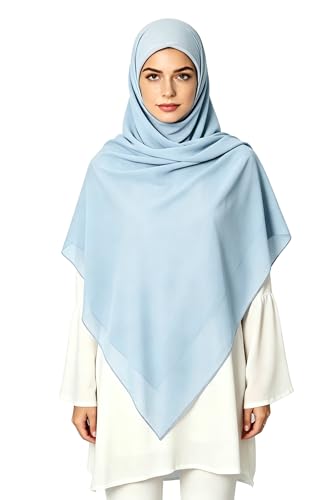 Lina & Lily Premium Chiffon Hijab Head Scarf Shawl Wrap for Muslim Women Square 58'' x 58'' - color: Baby Blue