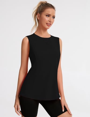 Avoogue Womens Tank Tops Sleeveless Workout Tank Tops Quick Dry UPF 50+ Sun Athletic Shirts Running Gym Yoga Baseball Clothes - color: Black, size: Small