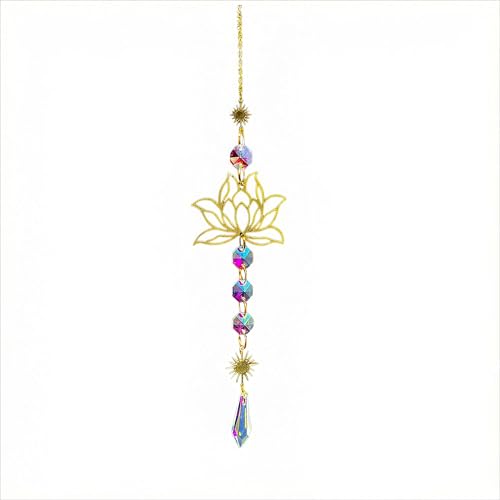 Colorful Crystal car Mirror Hanging Accessories，Car Charm，Rear View Mirror Hanging Decors， Gifts for Women (Lotus Flower-Golden) - color: Lotus Flower-golden
